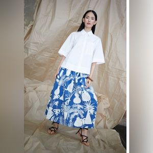 WHIT Kimani Skirt In Potted Plant Print Blue/White